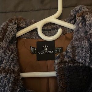 Volcom Two-Tone Sherpa Coat in Brown and Charcoal